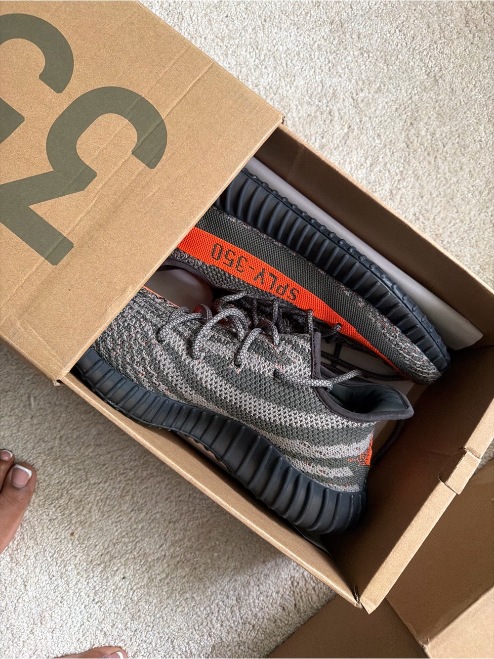 adidas Yeezy Men Grey & Orange Sneakers SPLY-350 Style